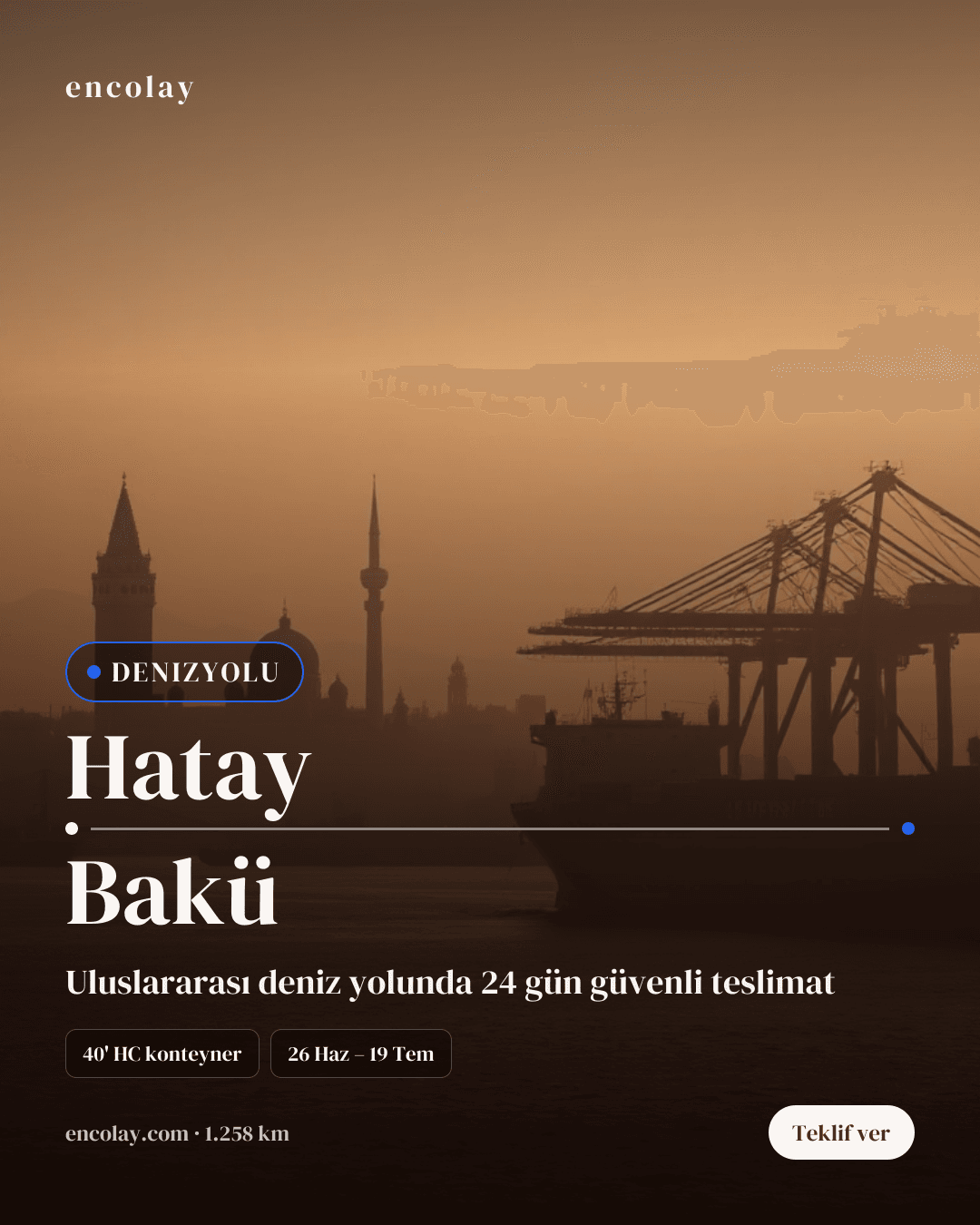 Boş araç: Hatay → Bakü · Konteyner taşıyıcı