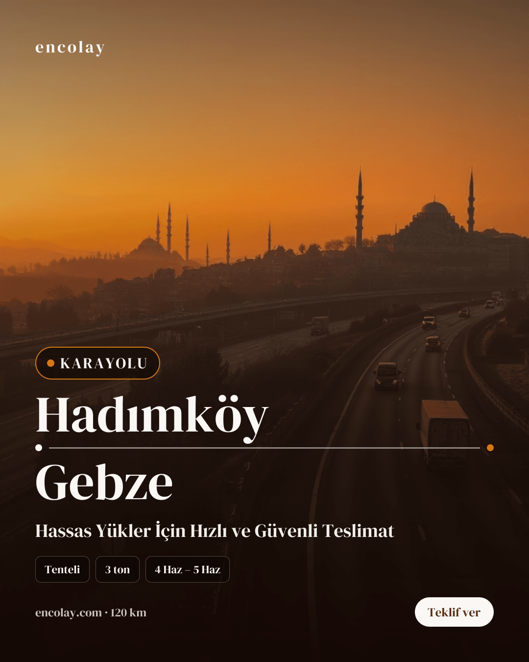 Hadımköy-Gebze 3000 kg , 10 euro palet