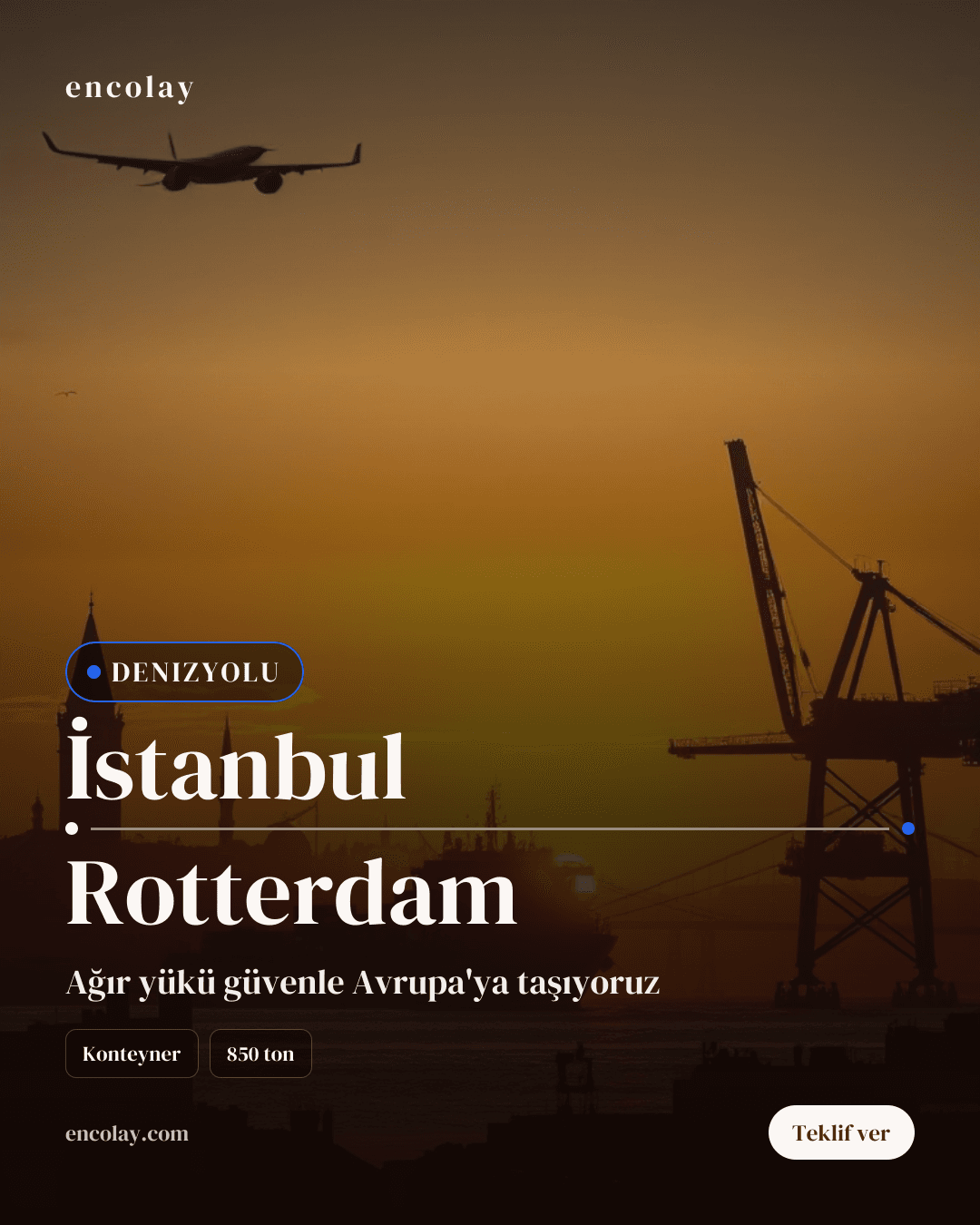İstanbul-Rotterdam arası 850 ton konteyner denizyolu taşıması