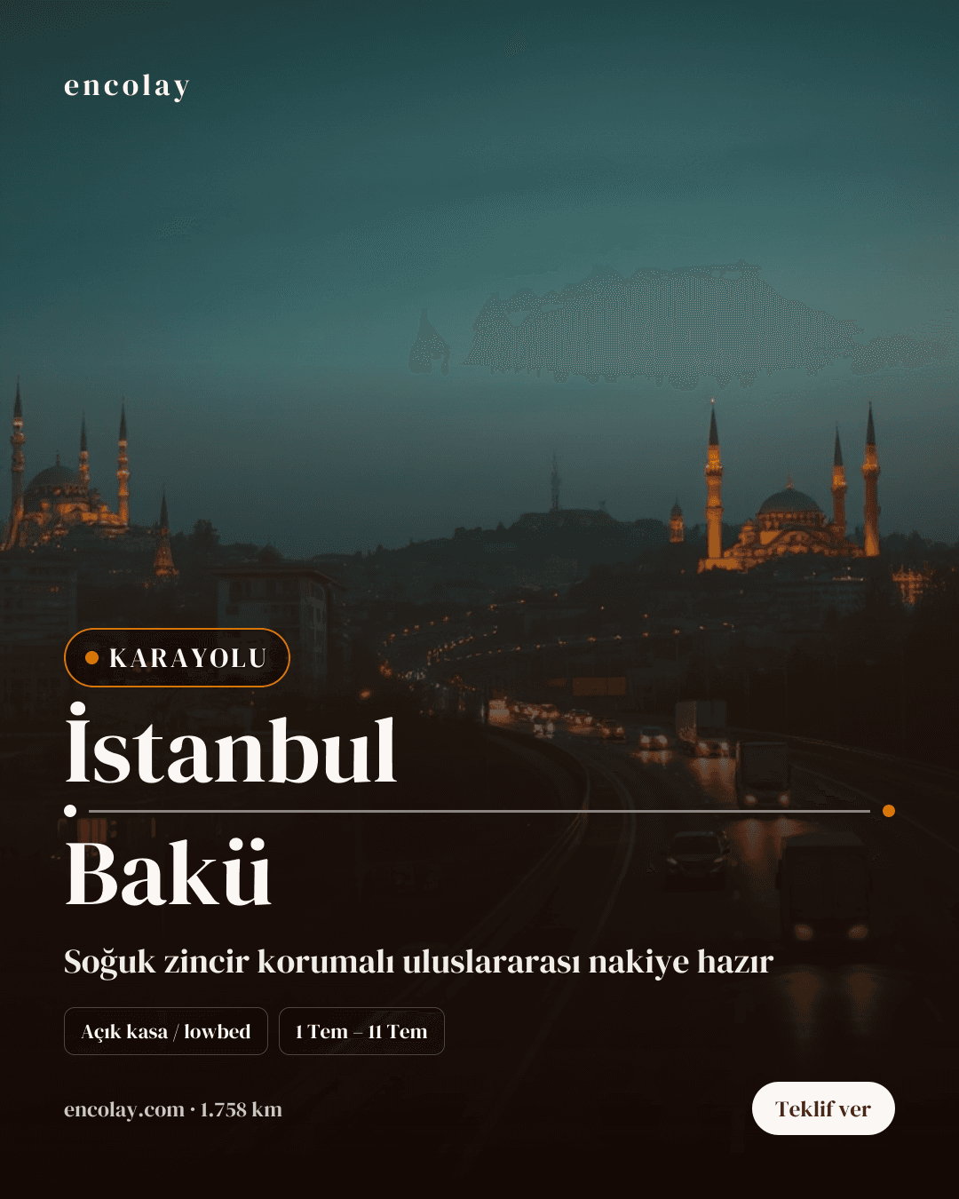 Boş araç: İstanbul → Bakü · Tır (tenteli)