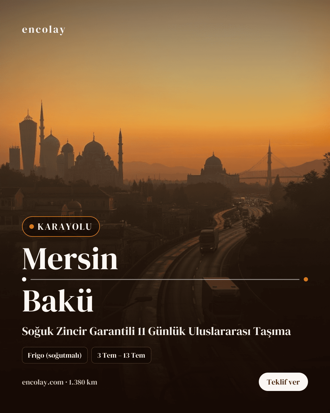 Boş araç: Mersin → Bakü · Tır (tenteli)