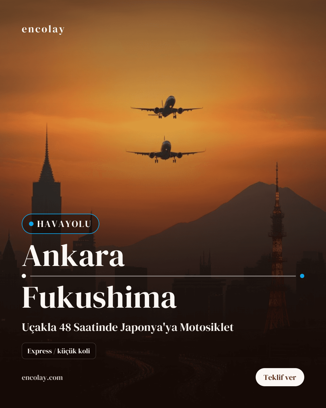Ankara-Fukushima arası motosiklet havayolu taşıması