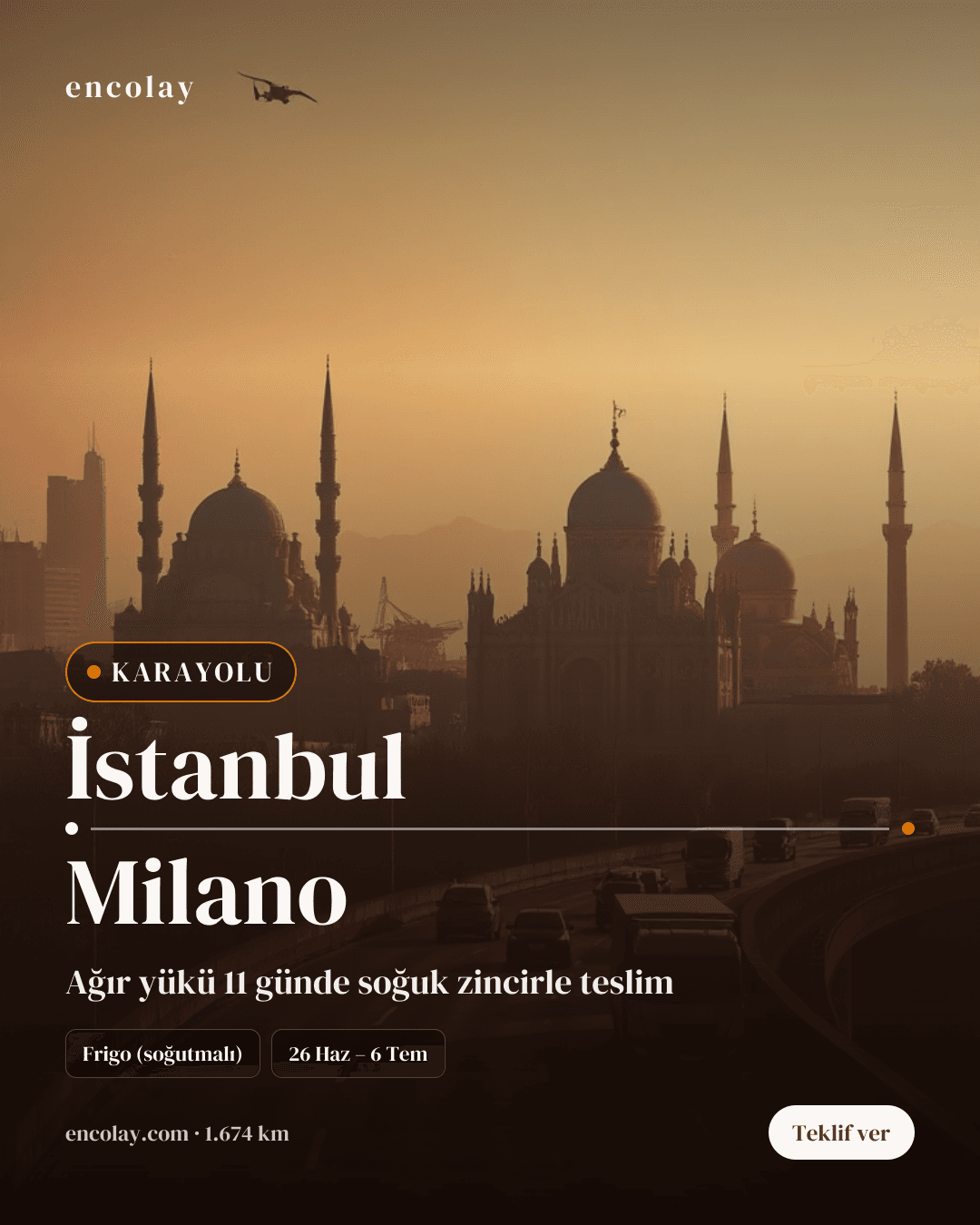 Boş araç: İstanbul → Milano · Lowbed (ağır yük)