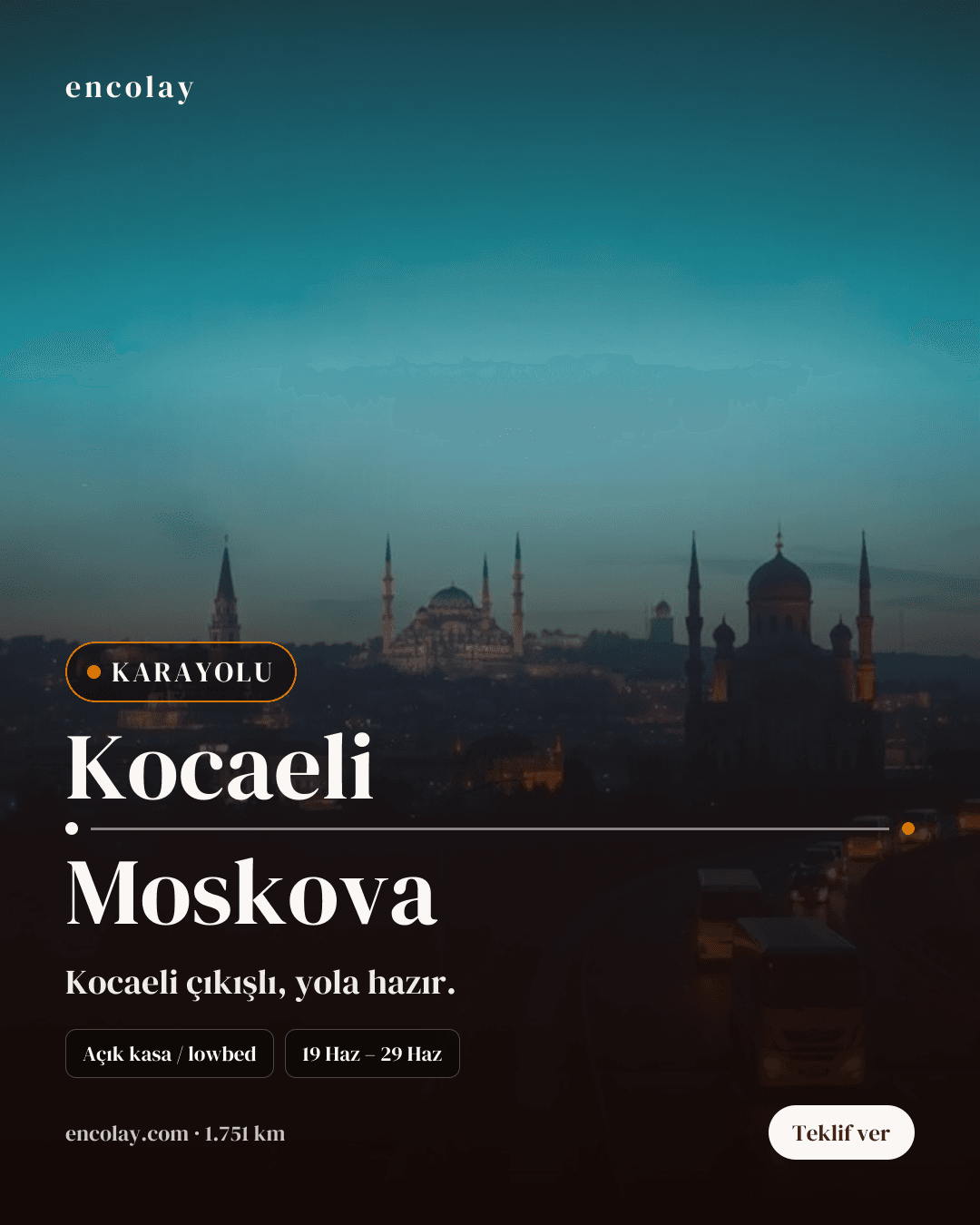 Boş araç: Kocaeli → Moskova · Mega tır