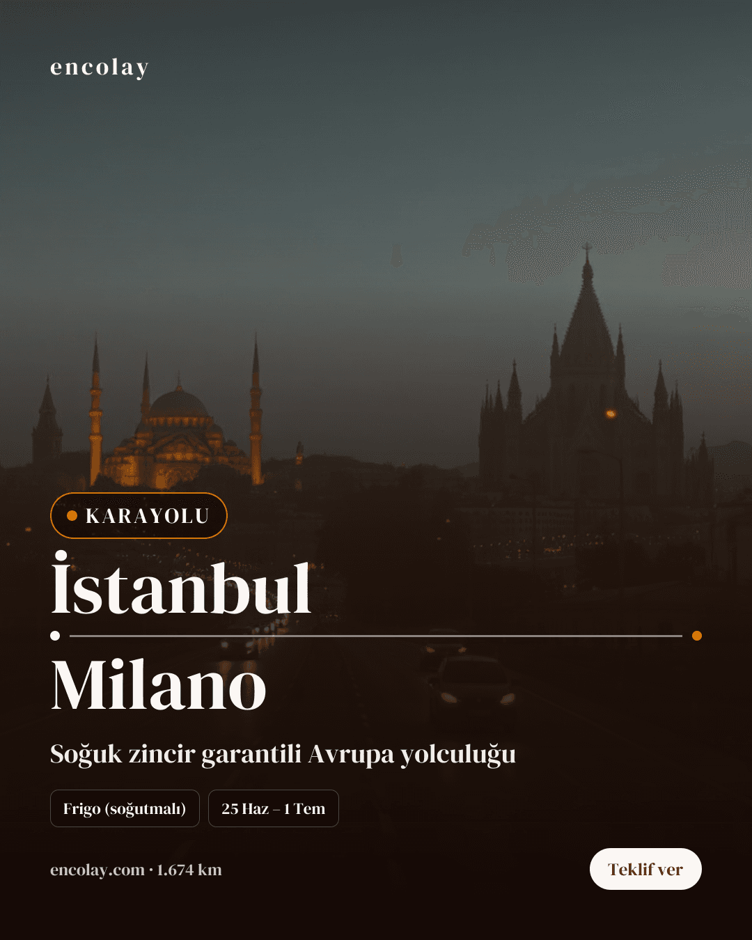 Boş araç: İstanbul → Milano · Frigo araç