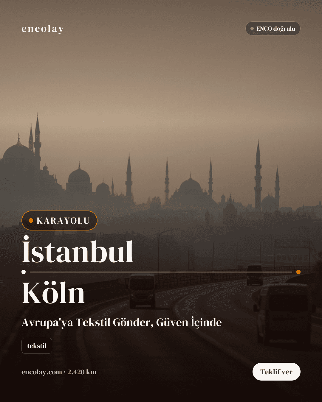 İstanbul → Köln · 2 ton tekstil