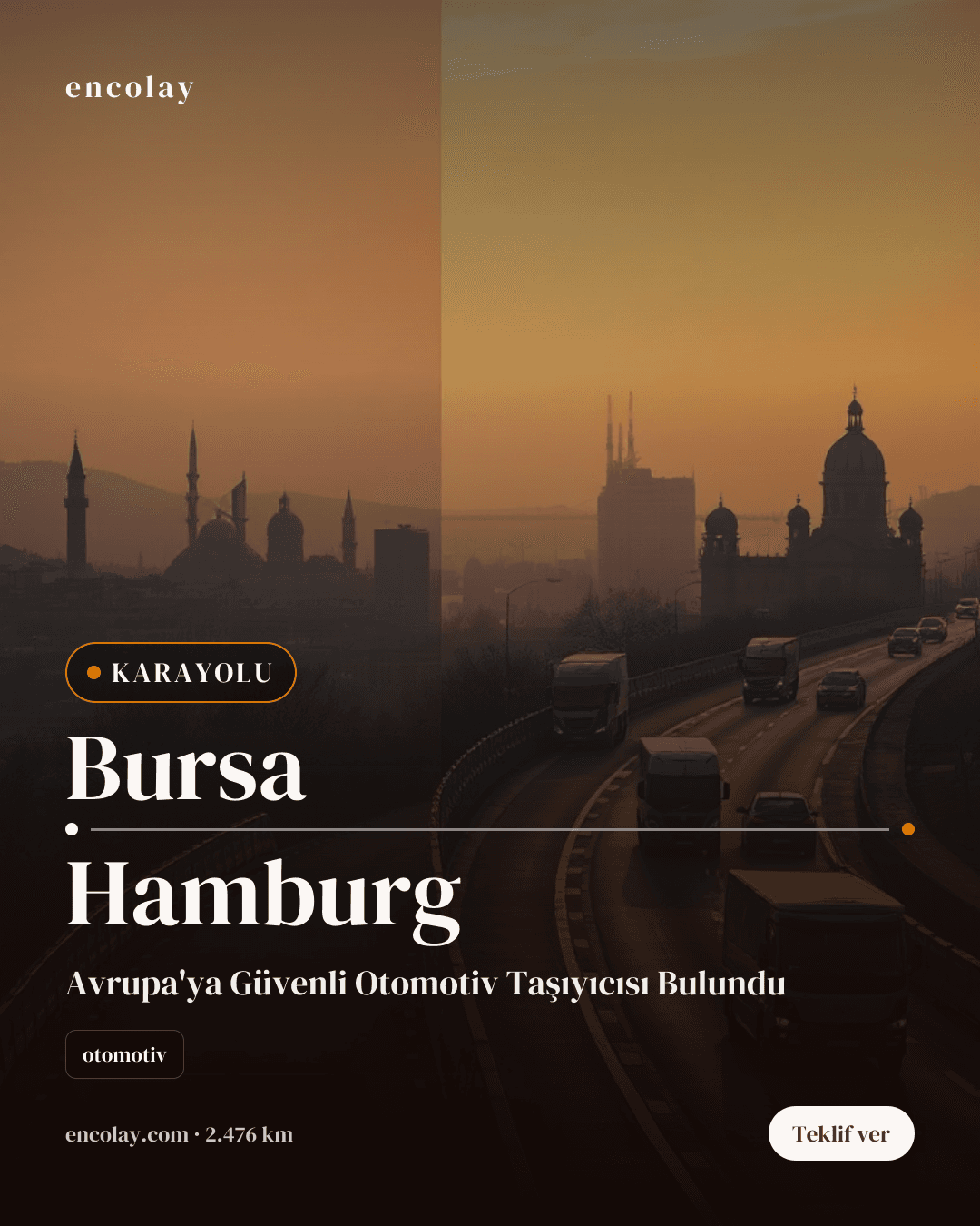 Bursa → Hamburg · 8 ton otomotiv parça