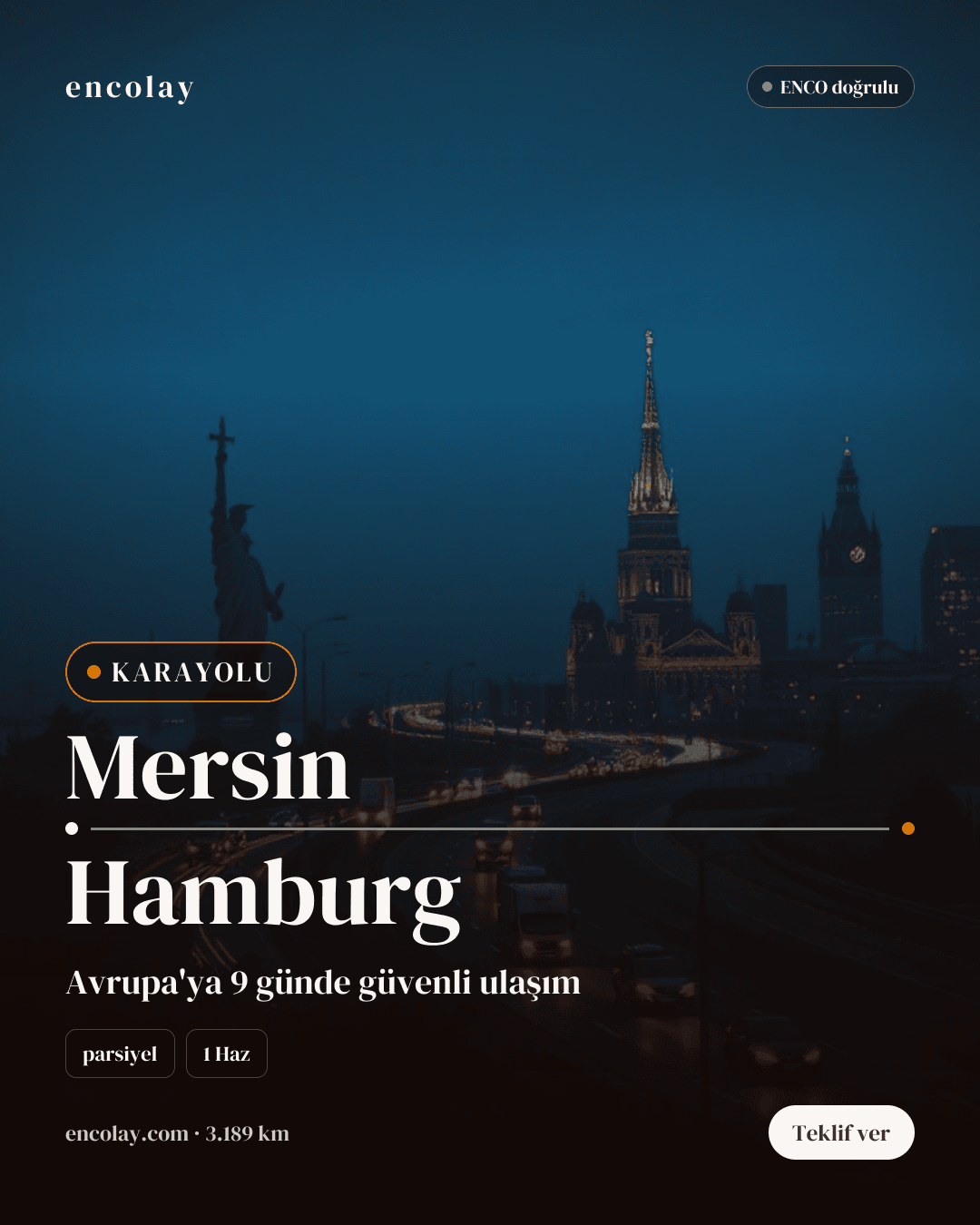 Mersin → Hamburg · 22 ton parsiyel