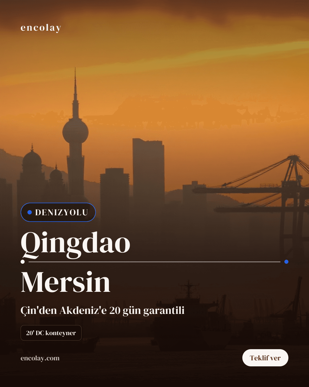Qingdao-Mersin arası 5 konteyner denizyolu taşıması