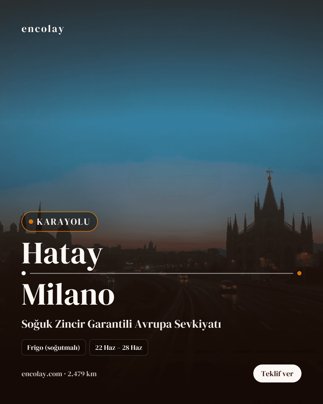 Boş araç: Hatay → Milano · Frigo araç